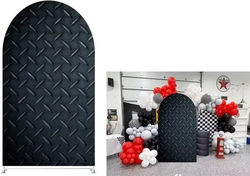 Miniatura 10 de Fundas de fondo de arco con textura de cuadros blancos y negros, bandera a cuadros de 2.5 x 6 pies, fondo de pared elástico para fotografía