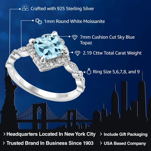 Miniatura 13 de Gem Stone King Anillo de compromiso solitario de moissanita blanca con piedra natal de corte cojín de 0.276 in para mujer, plata de ley 925