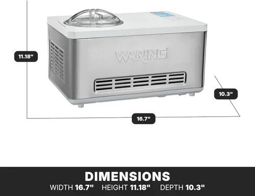 Miniatura 3 de Waring WCIC20 - Máquina para hacer helados de 2 cuartos de galón con compresor integrado, 180 W, 120 V, enchufe de 5 a 15 fases, color plateado