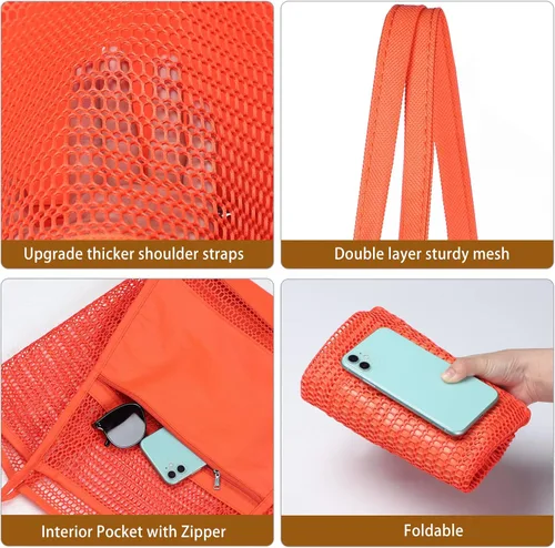 Miniatura 3 de WantGor Bolsa de malla de playa, bolso de compras para mujer, bolso de compras para mujer, bolso de viaje casual, bolsas de hobo plegables de gran