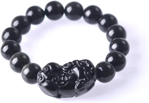 Miniatura 21 de Pulsera de obsidiana negra, pulsera de obsidiana negra Feng Shui para mujeres y hombres, pulsera elástica de obsidiana con piedra de ojo de tigre