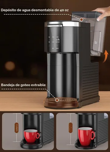 Miniatura 5 de COWSAR Cafetera comercial de una sola porción, cafetera K Cup para cápsulas y café molido, cafetera de cápsulas con tanque de agua de 40 onzas