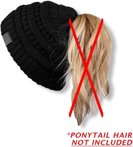 Miniatura 2 de Funky Junque Ponytail Messy Bun BeanieTail Women's Beanie Solid Ribbed Hat Cap