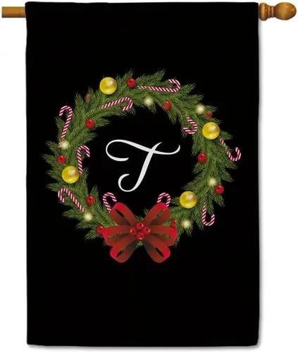 Miniatura 26 de Bandera de bienvenida con monograma de Feliz Navidad, letra A, bandera de jardín, 12.5 x 18 pulgadas, impresión de doble cara para exteriores