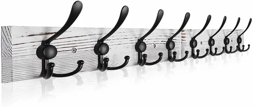 Miniatura 9 de Perchero de pared rústico para sombreros de 16.8 pulgadas con 5 ganchos triples para colgar abrigos, bolsos, toallas
