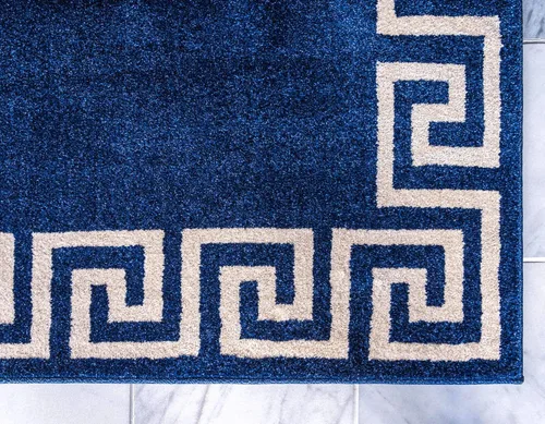 Miniatura 8 de Unique Loom Athens Collection - Alfombra clásica geométrica moderna con diseño de bordes, cuadrada de 8 pies x 8 pies, color azul marino/beige azul
