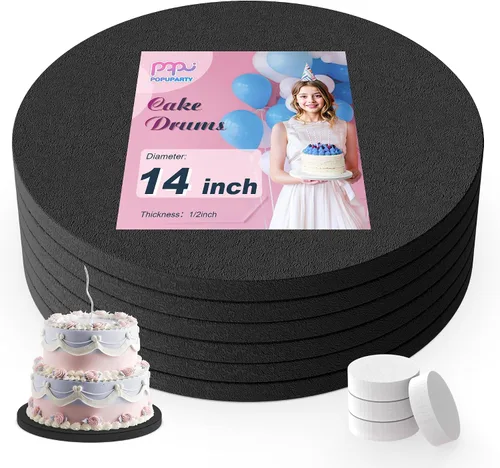 Miniatura 15 de Paquete de 4 tambores para pasteles de 8 pulgadas a prueba de grasa, tambor redondo sólido para tartas, suministros de decoración a prueba de Negro