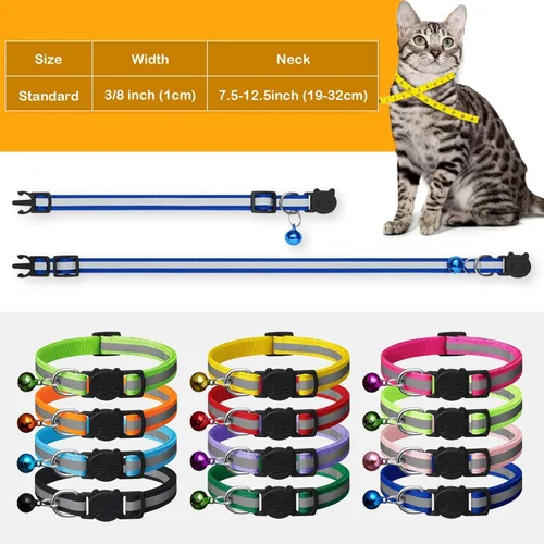 Miniatura 5 de Paquete de 12 collares reflectantes y separables para gatos con campanas, collar de gatito con hebilla de seguridad, con etiqueta de nombre
