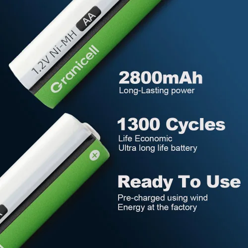 Miniatura 2 de Granicell Pilas recargables AA de 2800 mAh de alta capacidad de 1300 ciclos, batería NiMH de 1,2V de baja autodescarga AA, paquete de 4