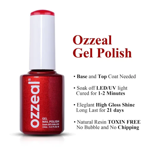 Miniatura 2 de Ozzeal - Esmalte en gel Apple Red - 15ml, esmalte LED UV de absorción para manicura, salón y DIY en casa - Kit de inicio para mujeres y niñas