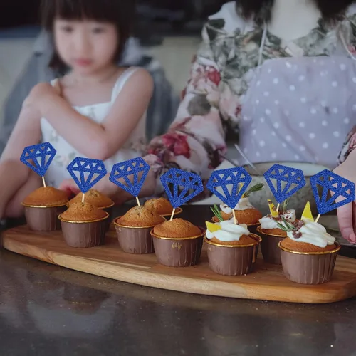 Miniatura 8 de 24 piezas de anillos de diamantes para cupcakes con purpurina azul profundo, anillos de boda, para boda, compromiso, aniversario, fiesta de San