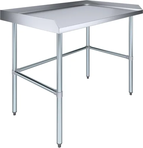 Miniatura 12 de AmGood Mesa de trabajo comercial con base abierta con salpicaduras y salpicaduras laterales, mesa de preparación de acero inoxidable para cocina
