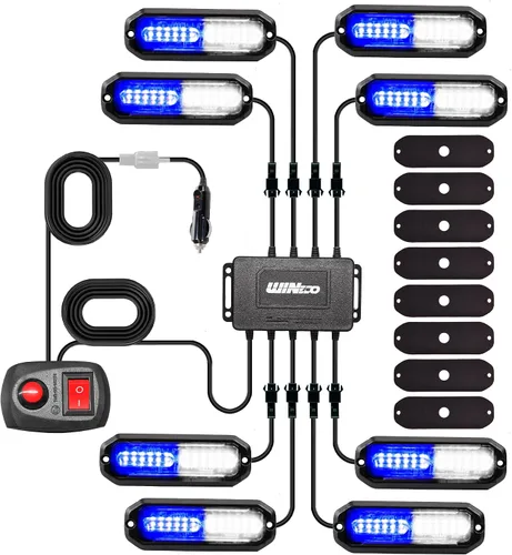 Miniatura 11 de WINECO 8 Piezas Luces LED Estroboscópicas de 12V con Función de Sincronización Ámbar Blanco 12LED Luces de Advertencia de Peligro de Emergencia