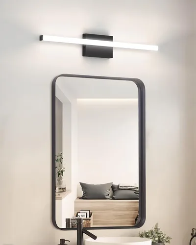 Miniatura 5 de Barra de luz LED moderna para tocador de baño, 30 pulgadas, 28 W, 2400 lúmenes, 5CCT, regulable, lámpara de baño negra e iluminación de espejo