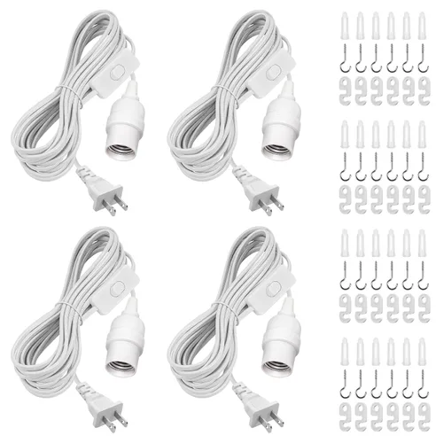 Miniatura 25 de DiCUNO Cable de extensión de linterna colgante E26, lámpara de control de interruptor de cable en línea para enchufar y apagar, 6.6 pies, negro