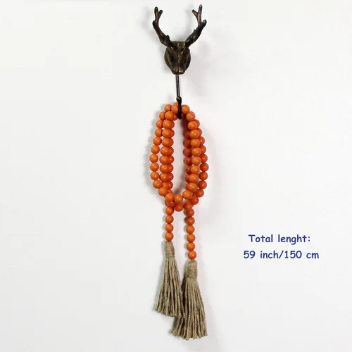 Miniatura 6 de CVHOMEDECO. Guirnalda de cuentas de madera con borlas, diseño rústico de granja, cadena de cuentas de oración para colgar en la pared, acento
