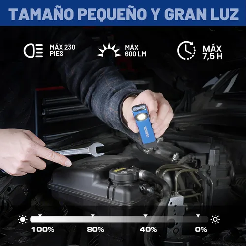 Miniatura 2 de WORKPRO linterna recargable de trabajo, linterna de bolsillo plana de 600 lúmenes con luz UV, base magnética y clip, linterna LED EDC delgada