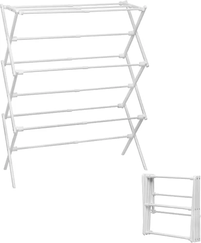 Miniatura 8 de Estante de Secado de Ropa Plegable de Metal de 3 Niveles, Perchero de Ropa para Secar Percheros Plegables para la Lavandería Para