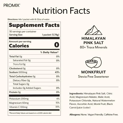 Miniatura 2 de ProMix Nutrition Paquetes de hidratación de electrolitos en polvo, sal rosa del Himalaya, magnesio, potasio, vitamina C, sandía salada, ligeramente