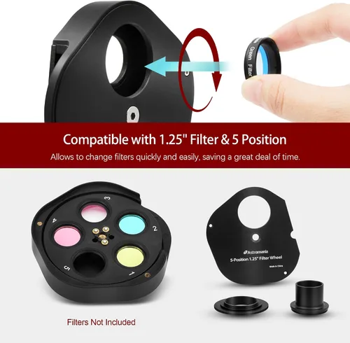 Miniatura 3 de Rueda de filtros Astromania para telescopio, cajón de filtros compatible con filtro de telescopio de 1.25 pulgadas para observación de planetas