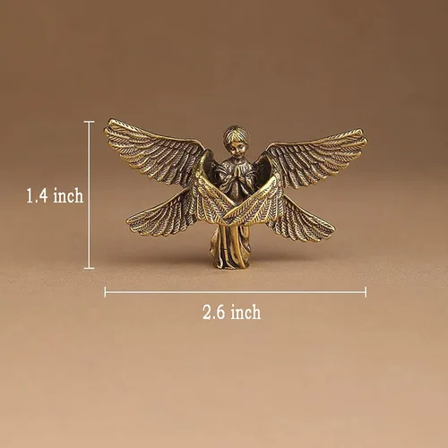 Miniatura 3 de Estatua de ángel de bebé rezando de cobre, bonita escultura conmemorativa de querubines de seis alas, portátil, tamaño pequeño, decoración