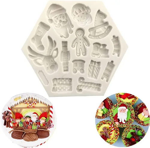 Cestony Calcetines de regalo de alce de Papá Noel con temática navideña, moldes de silicona para tartas, fondant, galletas, jabón, azúcar, pudín,
