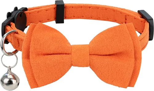 Miniatura 9 de Collar de gato con pajarita de campana Breakaway Kitten Small Pet Safety Solid Wedding Basic Pure Color Suede Soft Adjustable Sailor Bow - [1