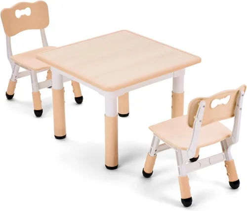 Miniatura 8 de UNICOO - Juego de mesa y sillas de estudio de tres piezas para niños de 23 x 23 pulgadas, escritorio artístico de plástico para niños de altura Tapa