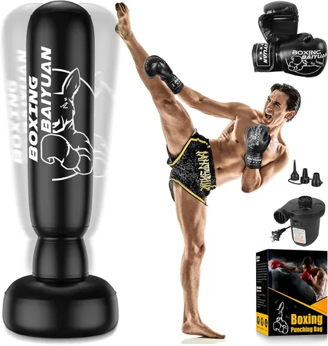 Standing Punching Bag for Adults Teens, Inflatable Boxing Bag with Stand, Kick Boxing Training Equipment for MMA, Muay Thai, Kickboxing