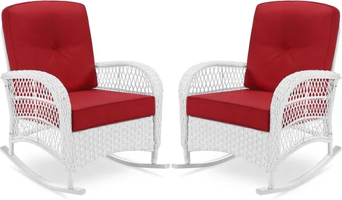 Miniatura 20 de VIVIJASON Mecedora de mimbre para exteriores, silla mecedora de ratán para patio con cojines y marco de acero, muebles de mimbre mecedores