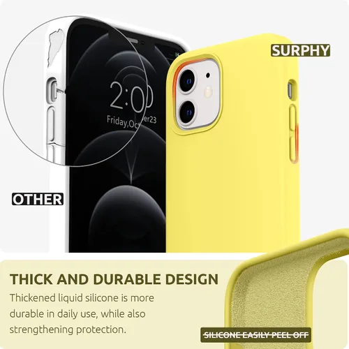 Miniatura 3 de SURPHY Diseñada para iPhone 12 y iPhone 12 Pro de 6.1 pulgadas, funda gruesa de silicona líquida (con forro de microfibra) para iPhone 12 y 12 Pro