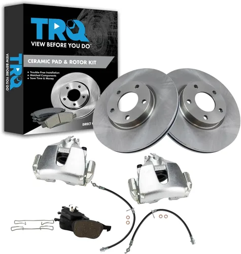 Miniatura 67 de TRQ Juego de pastillas de freno delanteras y rotores de cerámica, pinzas, mangueras, compatibles con Honda Odyssey 2005-2010