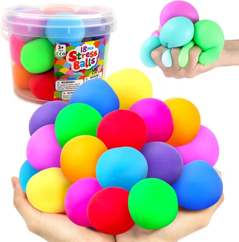 Pelotas estrujables para niños y adultos: paquete de 18 bolas elásticas para aliviar el estrés nerviosismo, terapia de manos, pelota sensorial para