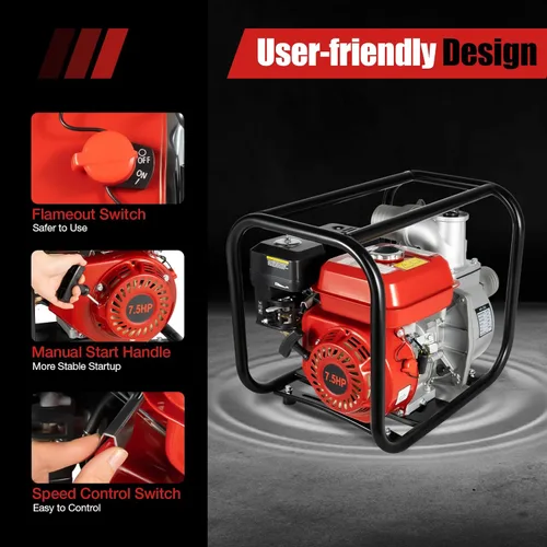 Miniatura 8 de Bomba de agua portátil con motor de gasolina de 7.5 HP 3KW 3600-Rpm de 3 pulgadas, caudal de 60m3/h Bomba de transferencia de agua semi-basura