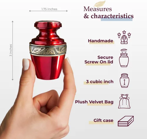 Miniatura 2 de Trupoint Memorials Urnas Pequeñas para Cenizas Humanas de Recuerdo, Mini Urna de Cremación Decorativa para Hombres y Mujeres Adultos, Pequeña Rojo