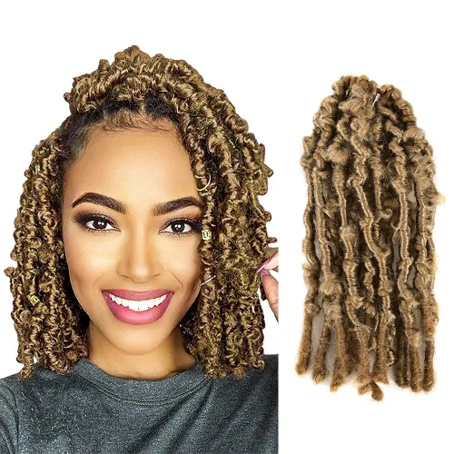 Miniatura 13 de Niseyo 6 paquetes de trenzas de ganchillo suaves de mariposa de 10 pulgadas, hechas a mano, preenlazadas, color negro oscuro, trenzas de mariposa