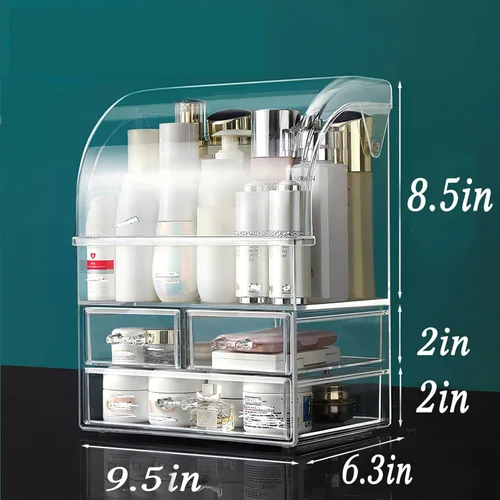 Miniatura 2 de Organizador de maquillaje acrílico grande transparente con tapa, cajones de almacenamiento de cosméticos, organizadores de maquillaje portátiles
