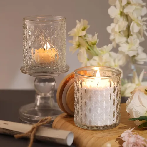 Miniatura 3 de NITIME 15 tarros de vela de 7.5 onzas para hacer velas, recipientes de vidrio transparente con tapas de bambú y etiquetas adhesivas, recipientes