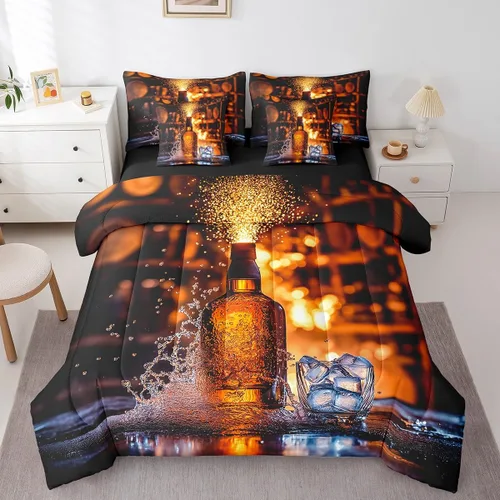 Miniatura 11 de Whisky - Juego de ropa de cama de 7 piezas tamaño individual, cama de vidrio de hielo de whisky en una bolsa para niños, juego de edredón retro