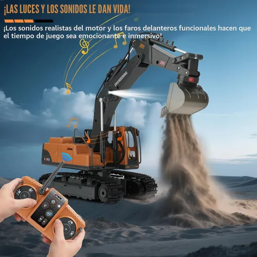 Miniatura 4 de Juguete de excavadora RC para niños 3-12, cubo 3 en 1, garra/taladro, camión de construcción de 2.4 GHz de 14 canales con rotación de 680°, batería