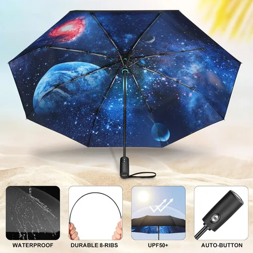 Miniatura 3 de ZUOYOUZ Compact Travel Umbrellas for Rain Windproof, Portable, Automatic, Strong, Durable, Premium Handle, Vibrant Designs, Foldable Perfect Car