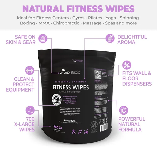 Miniatura 6 de Wipex Repuesto de toallitas de gimnasio a base de plantas, verificado por EWG, 700 unidades, limpiador de gimnasio de 8 x 8 pulgadas para equipos