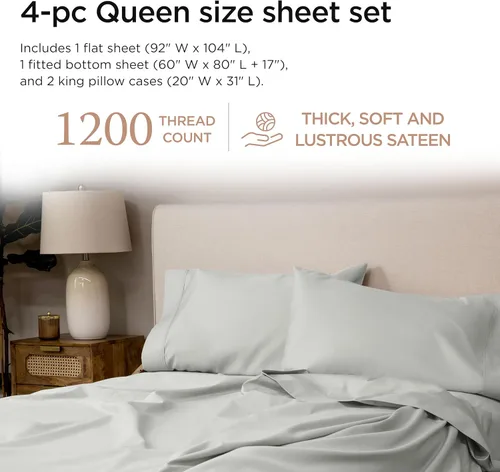 Miniatura 105 de Threadmill Sábanas de Lujo de Algodón Supima, Sábanas de 100% Algodón Suave de 1200 Hilos de Lujo para Cama de Tamaño Completo, Juego de 4 Sábanas