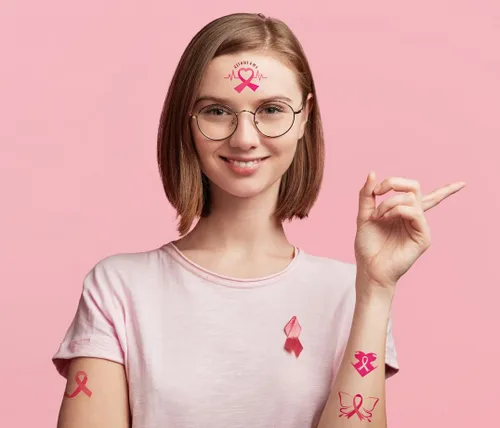 Miniatura 3 de 10 hojas de tatuajes temporales – cintas rosas, conciencia sobre el cáncer de mama, tatuajes falsos para mujeres, recaudación de fondos, eventos