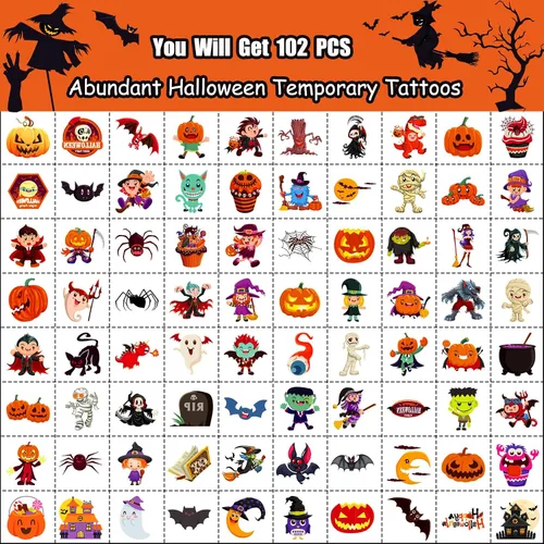 Miniatura 3 de Smilinfit Tatuajes temporales de Halloween para niños, recuerdos de fiesta de Halloween, hojas envueltas individualmente, suministros de decoración
