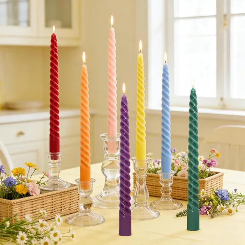 Miniatura 9 de Whaline 12 velas cónicas en espiral arcoíris de 10 pulgadas, 6 colores, sin goteo, velas de cera retorcidas, velas largas sin perfume para eventos
