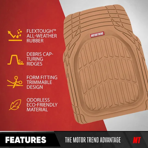 Miniatura 4 de Motor Trend FlexTough - Alfombrillas de Goma Beige Originales para Vehículos de 3 Filas, Delantera y Trasera 2ª Fila Plato Hondo Todo Clima
