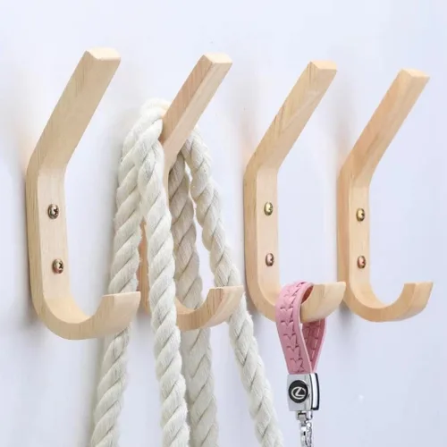 Miniatura 6 de Ganchos de madera montados en la pared, ganchos vintage de una sola pared, organizador resistente para colgar toallas y sombreros, paquete de 4