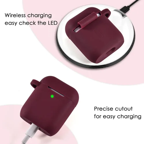 Miniatura 2 de Filoto Compatible con funda para Airpod, bonita funda 2/1 para mujer, funda protectora de silicona con llavero de pulsera (borgoña)