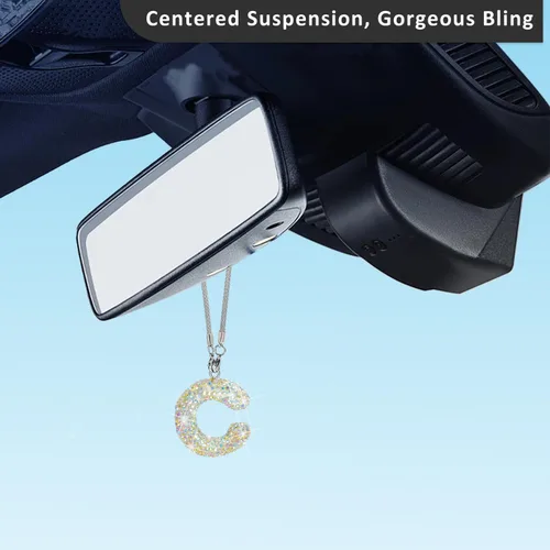 Miniatura 3 de Colgante de cristal brillante en forma de C, accesorios de automóvil para mujer, accesorios de espejo retrovisor con diamantes de imitación